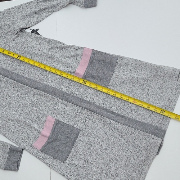 La Vie en Rose Open Front Hooded Cardigan Heathered Grey Pin Pockets Size XS / S - Picture 14 of 14